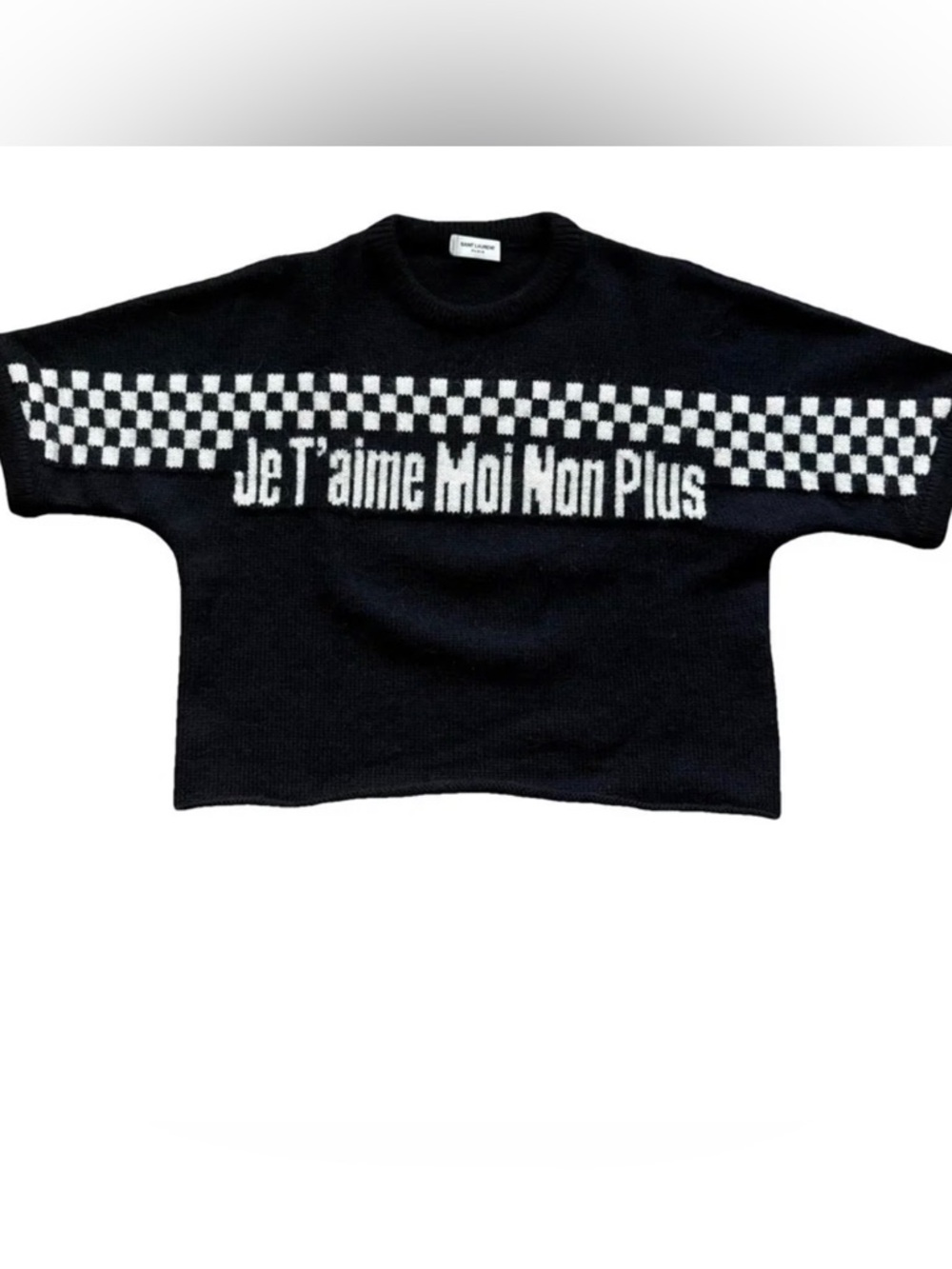 Saint Laurent Black and White Checkerboard Crewneck Sweater